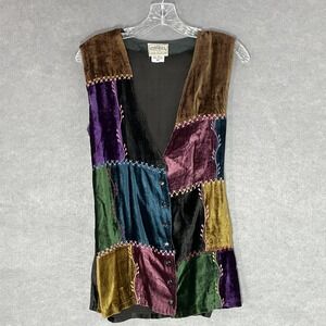 Croquet Club‎ Vest Women M Velvet Patchwork Embroidered Festival Hippie Medieval